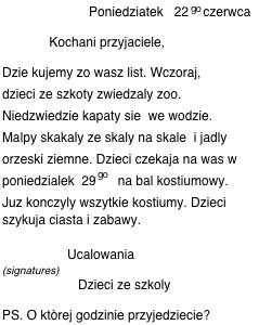 texte de la lettre en polonais